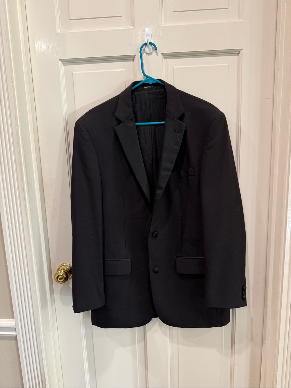 Men's Pronto Uomo Black Formal Tuexedo Jacket, 42 X-Long Wool Satin Lapel
